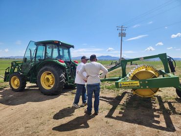 Regenerative agricultural practices at work.  This aerator helps us combat soil compaction.