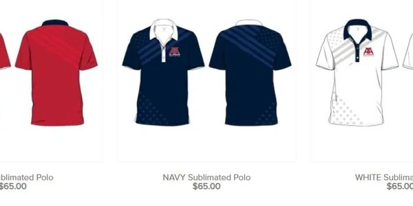 Wrestling club polo shirts in red, white and blue