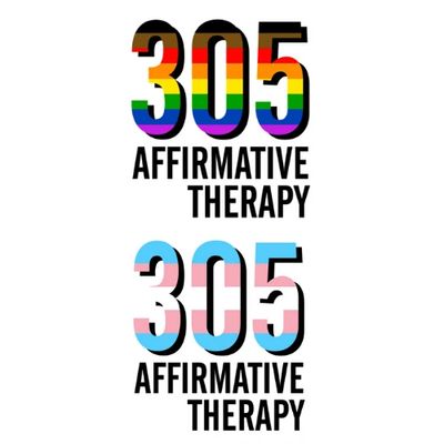 305 Psychotherapy Group logos with the Philadelphia pride flag and the Transgender pride flag.