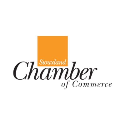 Logo of Siouxland Chamber of Commerce with orange square.