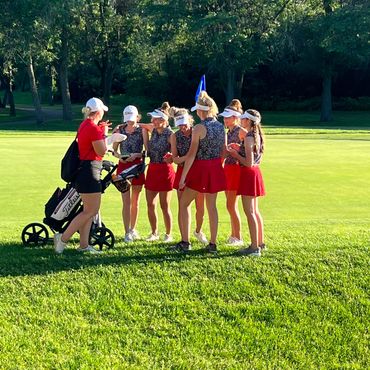 Alexandria Area High School Girls golf team with assistant coach Stockmoe