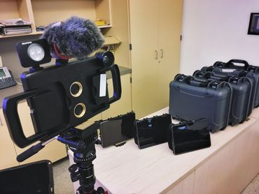 The AIEG mobile filmmaking kits patiently waiting for a new group of students to arrive on Day 1 at