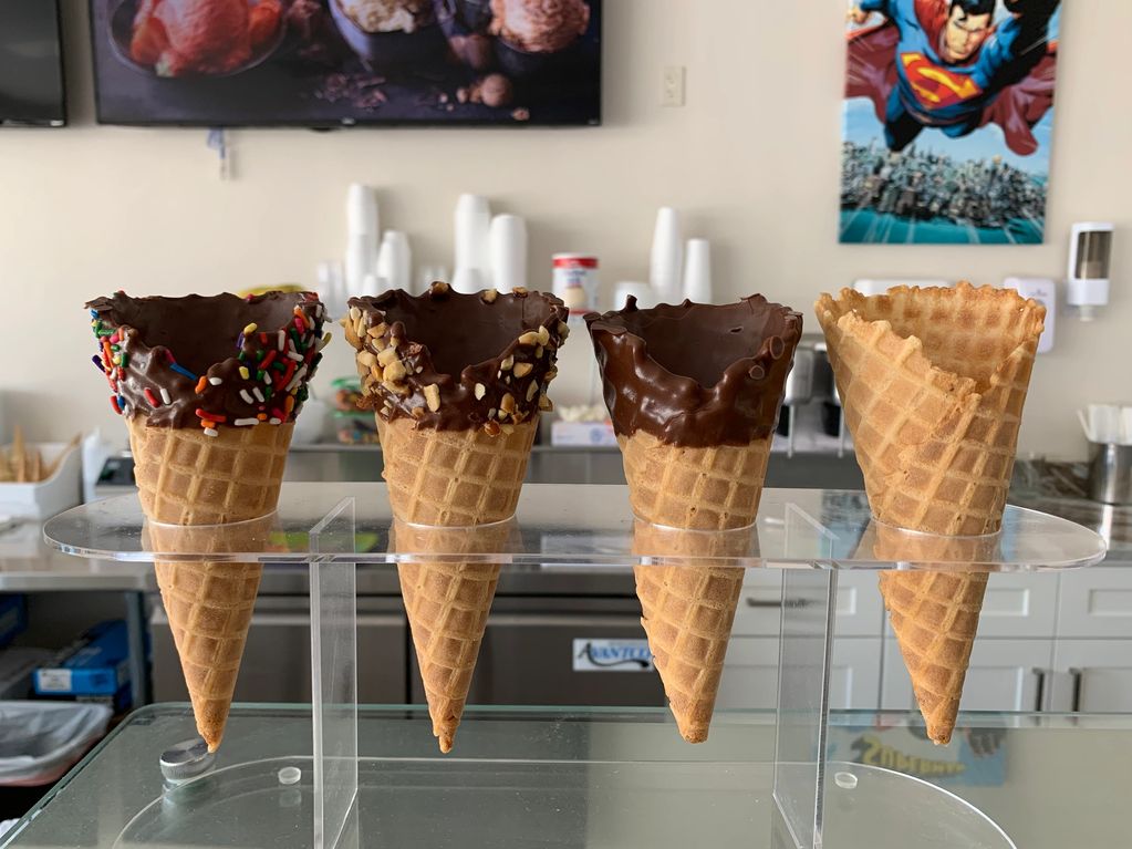 Waffle Cones, Dipped Waffle Cones, Cones dipped in Chocolate, Waffle Cones with Rainbow Sprinkles