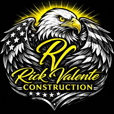 Bold eagle logo with American flag wings for Rick Valente Construction.