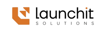 Launchit Solutions logo with orange and black colors.