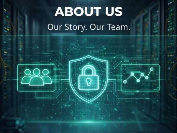 Futuristic digital security and team concept with holographic lock and data icons.