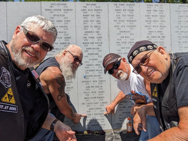 Visiting the Motorcyclist Memorial Wall in Hopedale, Ohio.