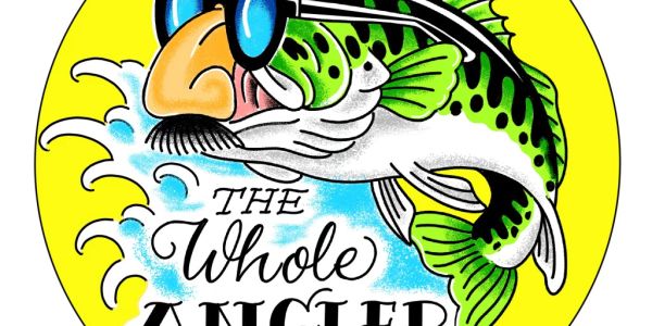 Cartoon fish with sunglasses and a nose, with text 'The Whole Angler'.
