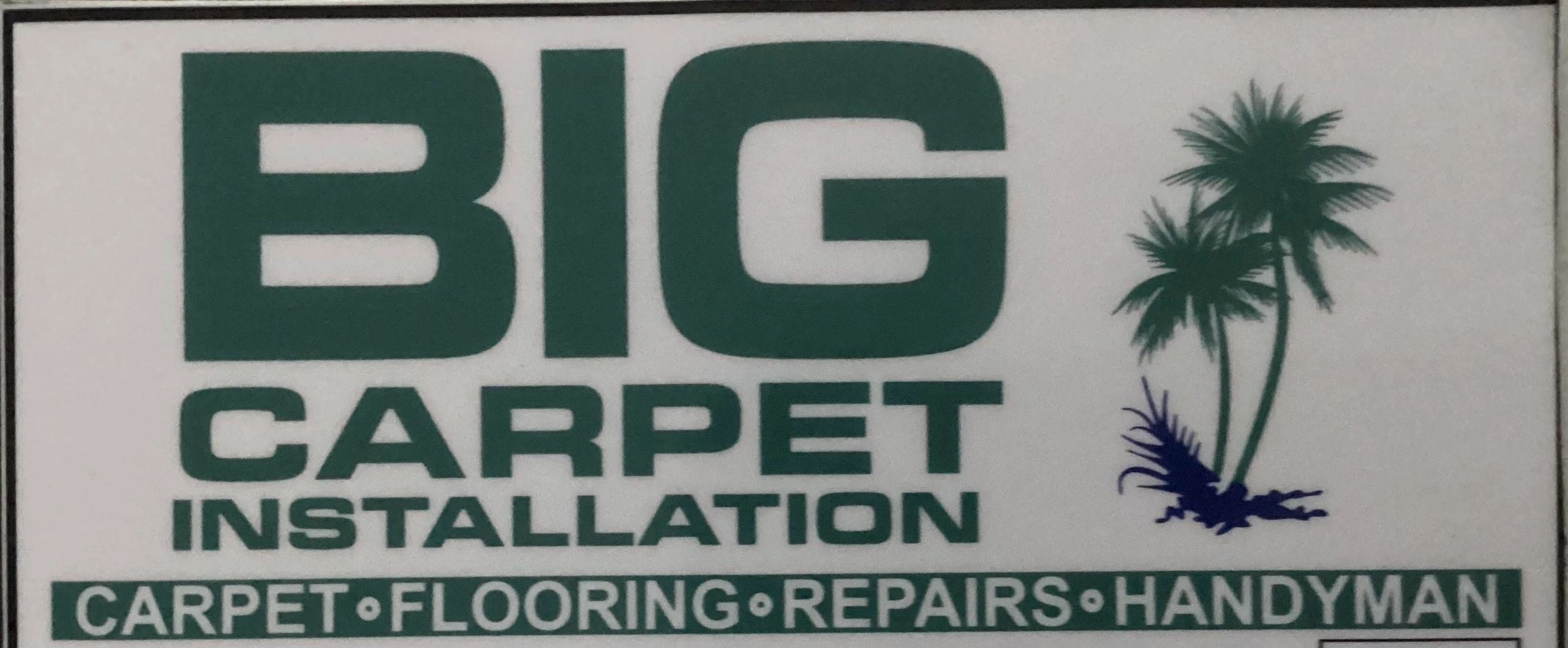 Big Carpet Installation sign with palm tree logo.