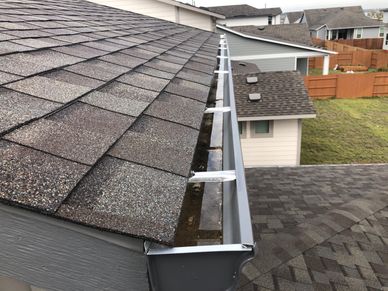 Warranty phase inspection showing gutters with an improper slope and holding water.