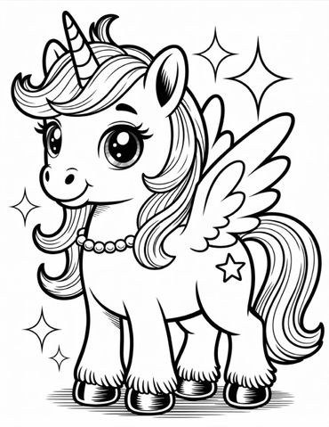 Cute unicorn with wings and a star on its flank.