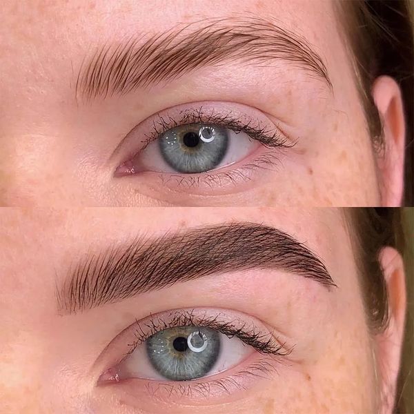 Before and after brow lamination results.