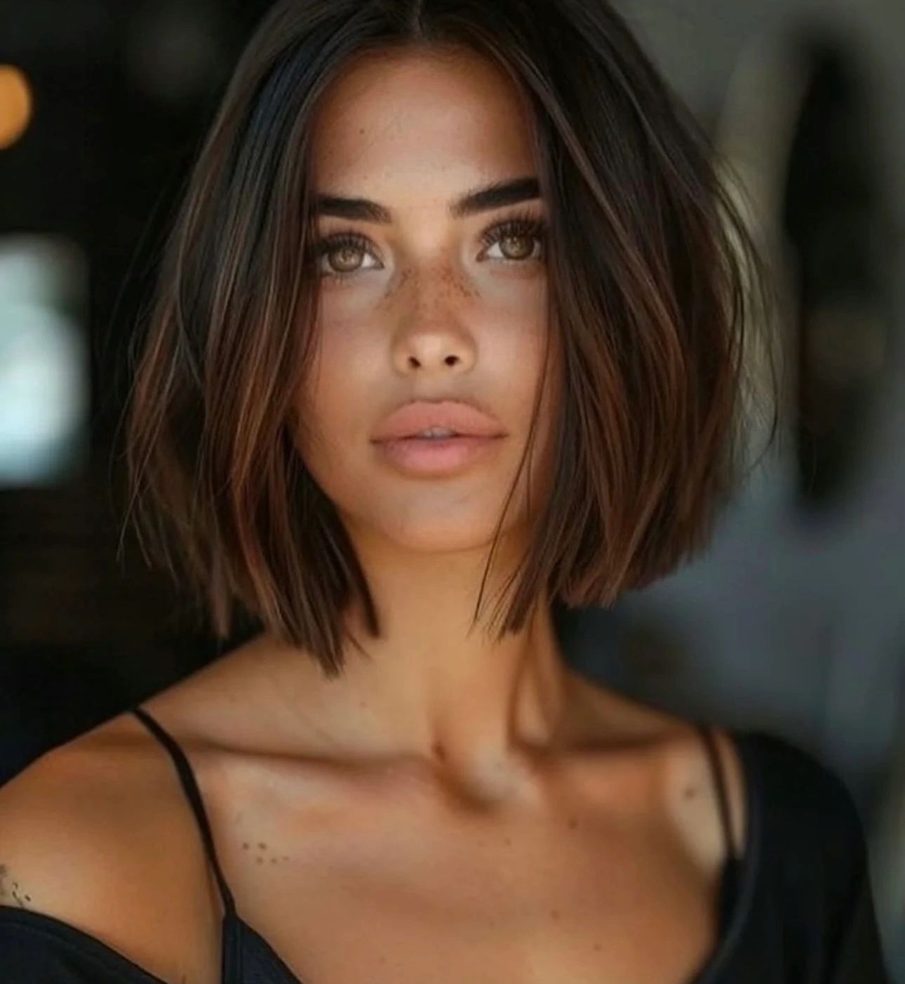 Luxury beauty model with bob haircut and natural lashes.