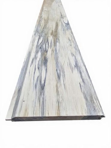 A weathered wooden plank with gray and beige streaks.