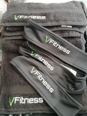 Print and Embroidered sportswear towels clothing headbands. gyms, sports clubs fitness centres