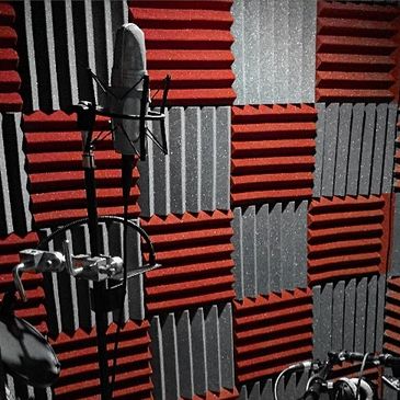 The Intelligent South
vocal booth with a Shure microphone and a Gibson acoustic guitar