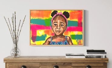 commissioned painting Of daughters with bright vibrant background colors perfect for a little girl