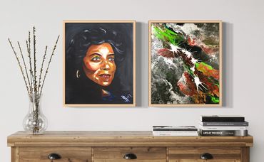 Customized commissioned painting Of late mother Accompanied by acrylic pour