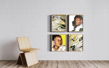 Customized tribute painting Of deceased parents accompanied by acrylic pour