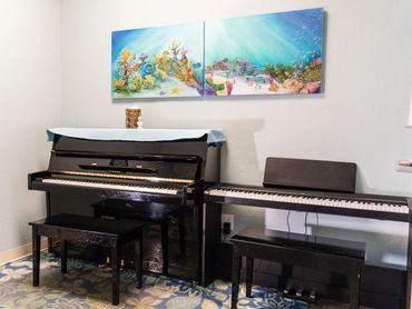 Private music room with professional setup for one-on-one lessons.