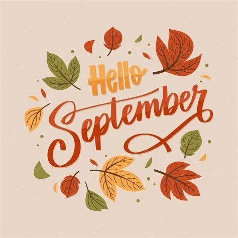 Autumn leaves and 'Hello September' text.