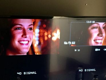 beautiful smiling model on screen