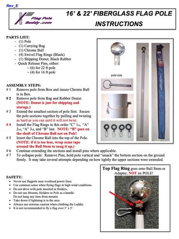 16' & 22' Fiberglass Flag Pole Instructions