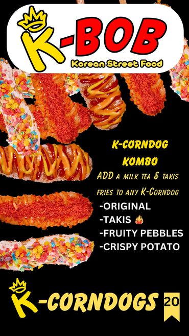Korean Corndogs Orlando Original, Takis, Fruity Pebbles, Crispy Potato