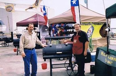 Roger Davidson and a Horizon woodburning smoker.