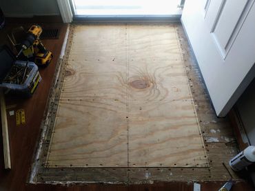 New 3/4-inch timber floor installed, glued down and fastened about every 4 to 5 inches