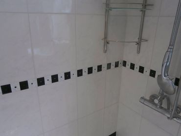 Completed shower tile regrouting with fresh, uniform joints in a Grosse Ile, MI home.