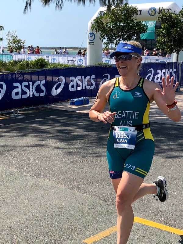 Sue racing at the ITU Standard Distance World Championships in Mooloolaba