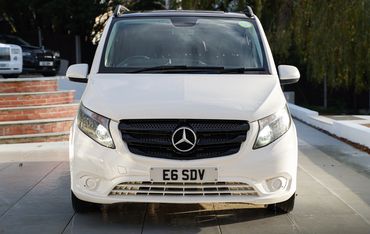 Mercedes Benz Vito For Hire in London
White 9 seater
Front shot