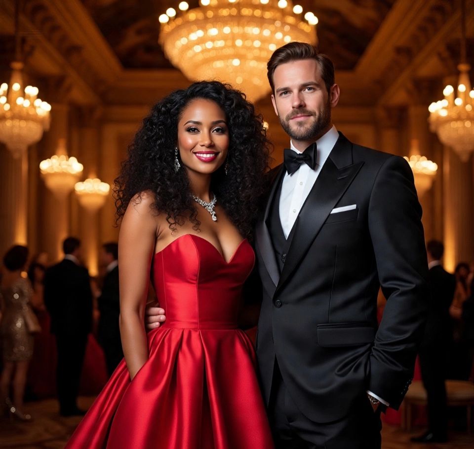 Beautiful elite interracial couple smiling, inlove, on a luxury date curated by Htown Mingle.