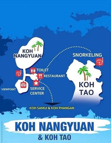 Map of Koh Nangyuan and Koh Tao with key spots.