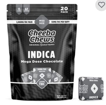 Cheeba Chews Indica Mega Dose Chocolate THC taffy pack.