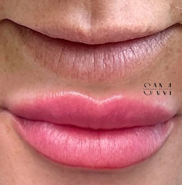 Lip blush before and after correcting lip shape and colour adding definition and fullness to lips