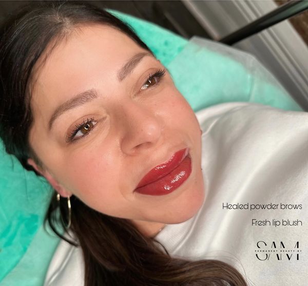 Healed powder brows and fresh lip blush