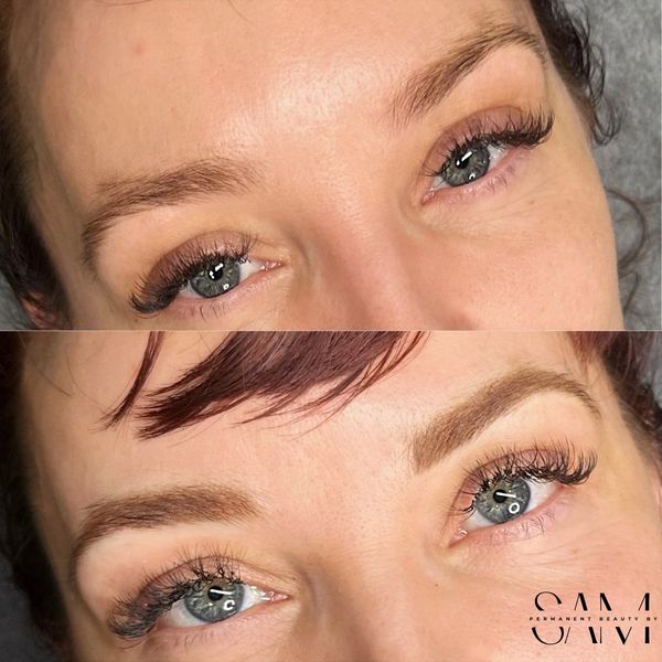 Soft airy powder brows that fill in her eyebrows beautifully!