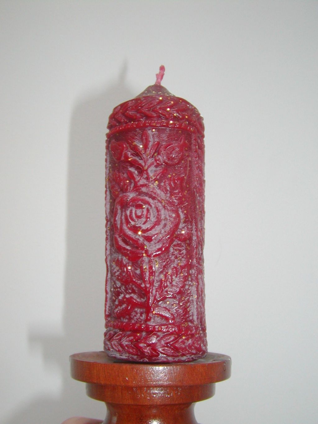 beeswax Elizabethian rose candle in deep red
