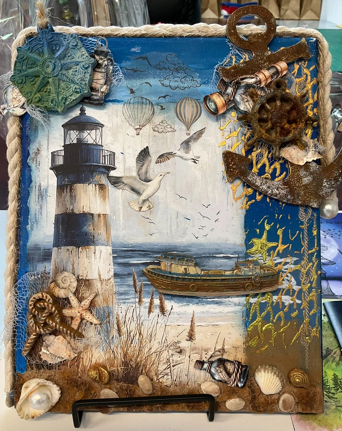 Mixed media canvas art. Handmade using a variety of mediums including resin moulds.