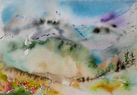 Abstract Watercolor Painting of Mount Rainier by Sue Boydston