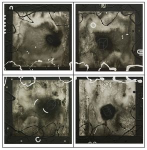 Black and white Abstract collage painting by Sue Boydston