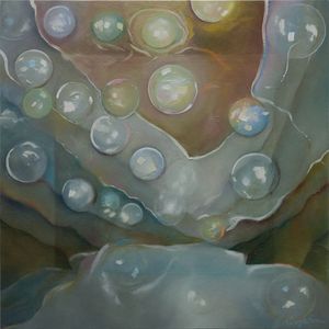 Abstract oil painting of bubbles by Sue Boydston