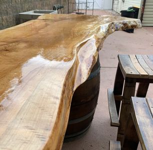 Final 9½ foot of Sugar Maple attached to two French Oak wine barrels