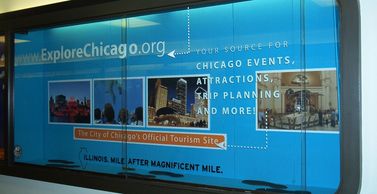 A design for a vitrine style display window at the Hyatt Regency Chicago promoting  Chicago tourism.