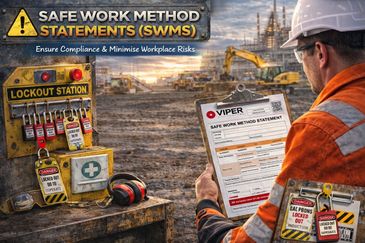 Worker reviewing safe work method statements at a construction site.