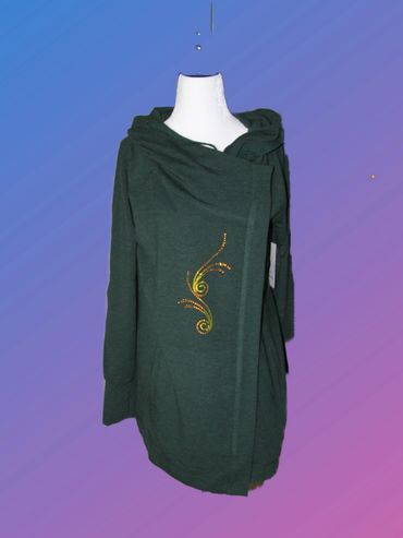 Hooded Green Cape XL with Rhinestone design