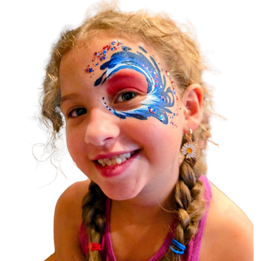 Patriotic splash eye design on girl in braids.
