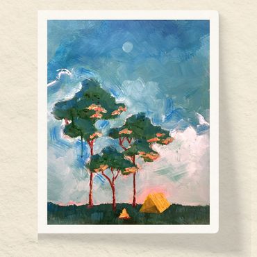 Jeremy Bonsol JBonsol Art original painting camping art with fire and moonlight